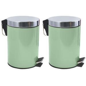 Prullenbak/pedaalemmer - 2x - metaal - groen - 3 liter - 17 x 25 cm - Badkamer/toilet