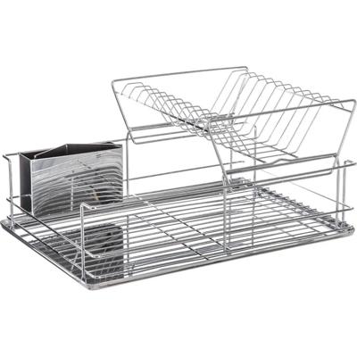 5Five Afdruiprek / afwasrek - 2 laags - met lekbak en bestekbak - zilver - 47 x 32 cm - van RVS