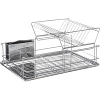 5Five Afdruiprek / afwasrek - 2 laags - met lekbak en bestekbak - zilver - 47 x 32 cm - van RVS