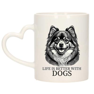 Cadeau mok voor honden liefhebbers - Pomeriaan - wit - hartjes oor - keramiek - 300 ml