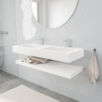 Mondiaz Alan badmeubel 120 cm solid suface planchet talc vrijhangend wastafel dubbel 2 kraangaten wit