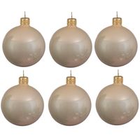 6x Glazen kerstballen glans licht parel/champagne 6 cm kerstboom versiering/decoratie - Kerstbal