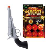 Speelgoed Revolver/pistool met plaffertjes voor een cowboy - metaal - 192 shots - verkleed spullen