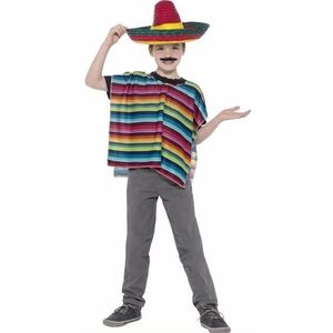 Gekleurde Mexicaanse verkleed poncho en sombrero voor kinderen One size  -