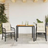 3-delige Bistroset met kussens poly rattan zwart