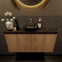 Mondiaz Fowy toiletmeubel 100cm washed oak met blad en waskom urban midden zonder kraangat