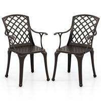 Set van 2 Gegoten Aluminium Terrasstoelen Stevige Buitenfauteuil met Ergonomische Gebogen Zitting Tuinstoelen 66 x 57 x 94 cm