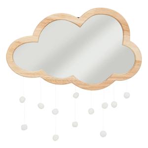 Atmosphera Spiegel/wandspiegel - wolk - 40 x 36 cm - mdf hout/glas - naturel houten rand