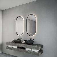 Spiegel Gliss Design Aura 50x100 cm Mat Zwart Ovaal Met LED Verlichting & Geïntegreerde Spiegelverwarming Gliss Design