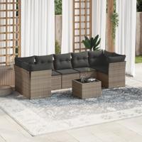 8-delige Loungeset met kussens poly rattan grijs