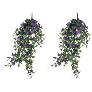 2x Groene Petunia paarse bloemen kunstplanten 80 cm