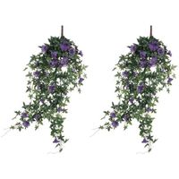 2x Groene Petunia paarse bloemen kunstplanten 80 cm - thumbnail