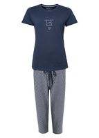 By Louise By Louise Essential Dames Capri Pyjama Set Blauw Met Grijs Gestreept 3/4 - thumbnail