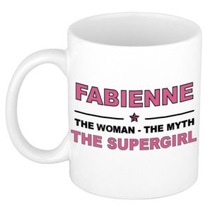 Naam cadeau mok/ beker Fabienne The woman, The myth the supergirl 300 ml - Naam mokken