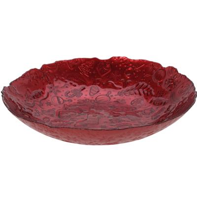 Fruitschaal - rood - glas - D40 x H7 cm - rond - kerst decoratie schaal