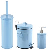 MSV Toiletborstel in houder/zeeppompje/pedaalemmer set Industrial - metaal - lichtblauw - Badkameraccessoireset - thumbnail