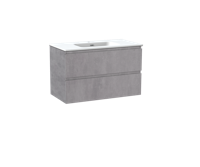 Linie Lado zwevend badmeubel 90 x 46 cm beton donkergrijs met Baro enkele wastafel in mat witte porselein