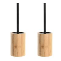 2x Stuks WC/Toiletborstel in houder naturel/zwart bamboe hout 36 x 10 cm - Toiletborstels - thumbnail