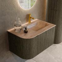 Badmeubel Mondiaz Kurve-Dlux | 75 cm | Meubelkleur Shadow | Wastafelkleur Saba | Solid surface | Wasbak rechter zijde spoelbak | 1 kraangat