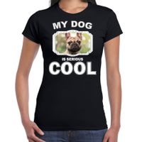 Franse bulldog honden t-shirt my dog is serious cool zwart voor dames
