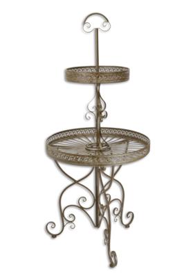 A 2-TIER ROUND IRON ETAGÈRE - BROWN