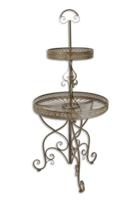 A 2-TIER ROUND IRON ETAGÈRE - BROWN