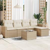 6-delige Loungeset met kussens poly rattan beige