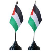 Vlag Palestina tafelvlaggetjes - 4x stuks - 10 x 15 cm vlag - met zwarte standaard