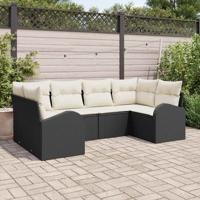 Tuinbankenset met kussen 6 pcs Zwart en Wit poly rattan