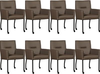 Set van 8 Bruine leren moderne eetkamerstoelen Lucky - Toledo Leer Moss (bruin leer)