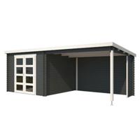 Blokhut met overkapping Manuel 600x275 Carbon Grey-Wit - Outdoor life