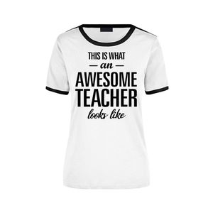 This is what an awesome teacher looks like wit/zwart ringer cadeau t-shirt voor dames XL  -