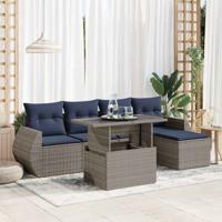 6-delige Loungeset met kussens poly rattan acacia grijs