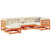 6-delige Loungeset met kussens massief grenenhout wasbruin