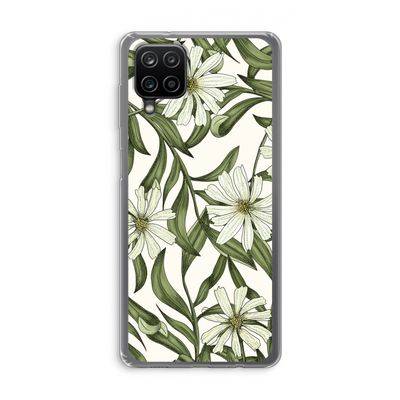 Wit bloemenpatroon: Samsung Galaxy A12 Transparant Hoesje
