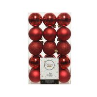 30x Kunststof kerstballen mix kerst rood 6 cm kerstboom versiering/decoratie   -