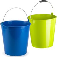 Groene en blauwe schoonmaakemmers/huishoudemmers set 15 liter en 32 x 31 cm