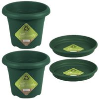 3x stuks ronde plantenpotten groen met opvangschaal dia 20 cm