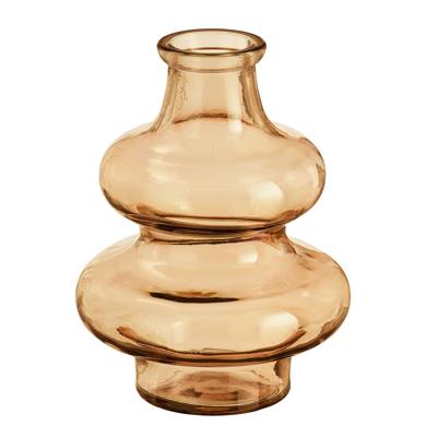 Bloemenvaas Sira - transparant glas - bruin - D12 x H16 cm - vaas - sierlijk model