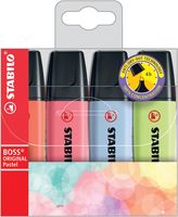 STABILO BOSS ORIGINAL Pastel markeerstift, etui van 4 stuks in geassorteerde kleuren