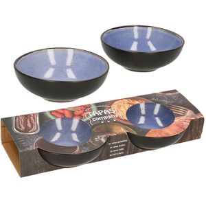 Svenska living tapas schaaltjes - 2x - zwart/blauw - aardewerk - 12 x 4 cm - Snack en tapasschalen