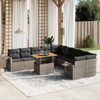 11-delige Loungeset met kussens poly rattan grijs