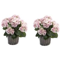 Kunstplant Hortensia bloemen in mand - 2x - Roze - H45 cm - Kunstplanten/nepplanten met bloemen Kunstplant Hortensia bloemen in mand - 2x - Roze - H45 cm - Kunstplanten/nepplanten met bloemen
