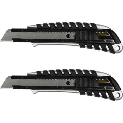 Afbreekmes - 2x - snijmes - werkmes - 18 mm - zwart - anti-slip handvat - automatische vergrendeling