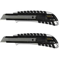 Afbreekmes - 2x - snijmes - werkmes - 18 mm - zwart - anti-slip handvat - automatische vergrendeling
