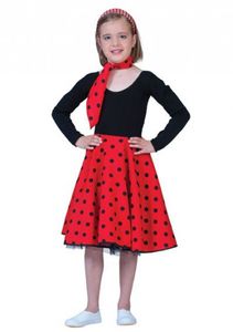 Rode rock n roll rok met stippen voor meisjes One size  -