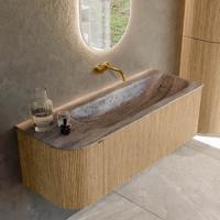 Badmeubel Mondiaz Kurve-Dlux | 125 cm | Meubelkleur Oak | Wastafelkleur Oza | Solid surface | Wasbak rechter zijde spoelbak | Zonder kraangat(en)