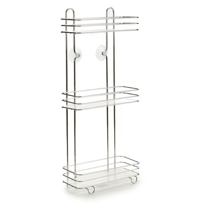Chroom doucherek/badkamerrek 3-laags met zuignappen 26 x 60 cm