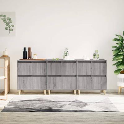 Dressoirs 3 st 60x35x70 cm bewerkt hout grijs sonoma eikenkleur