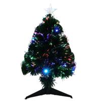 Kleine Fiber kunst kerstboom - H60 cm - met kerstverlichting - led lampjes - kunst kerstboom